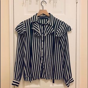 Zara Basic Striped blouse w/Bow detail